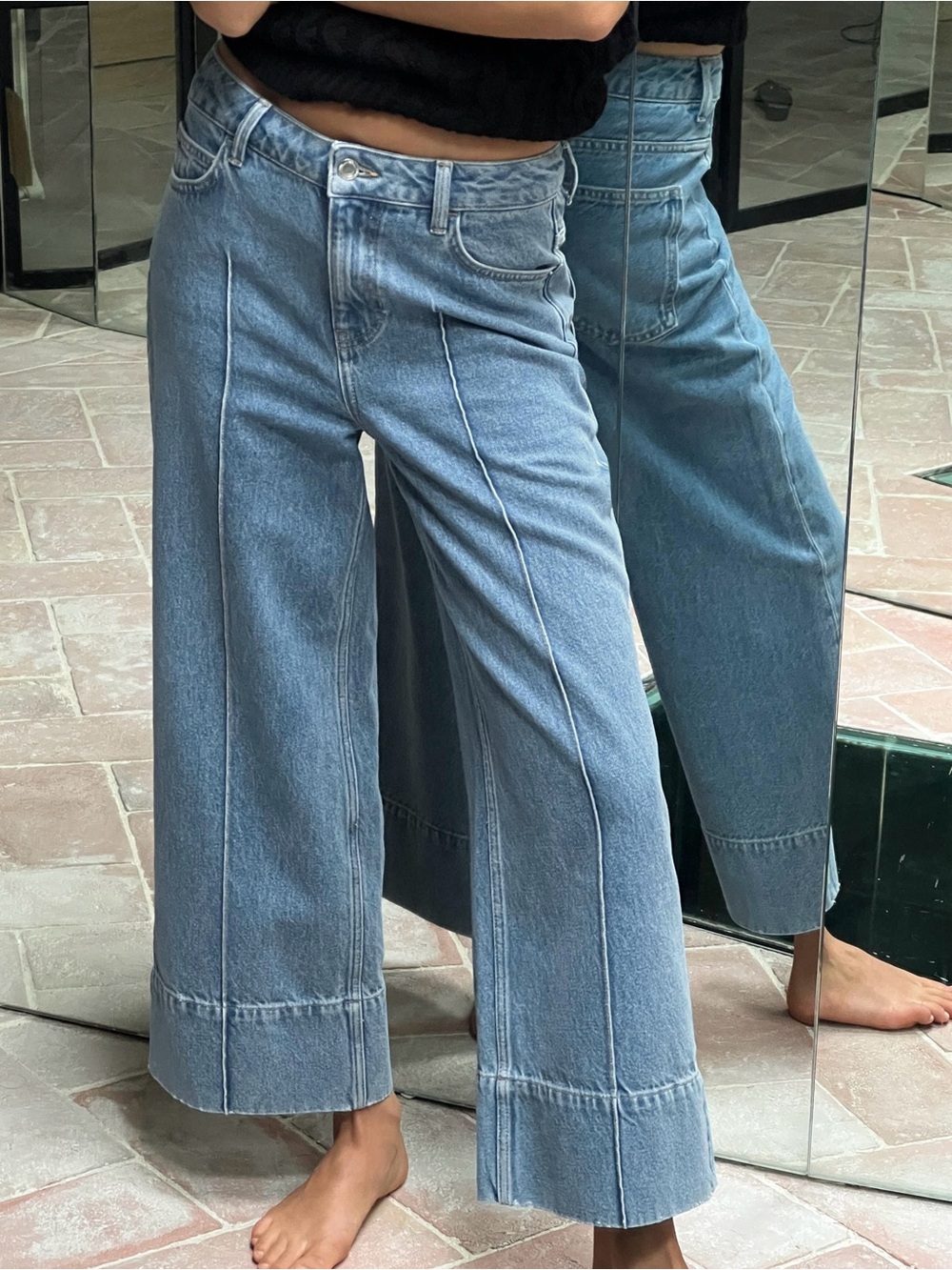 Wide Leg Flare Jeans in Light Blue